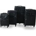 Roller Luggage Trolley Bag - Plain Black (4 Piece) (Clip) (PU Leather) - Only Available to deliver to Major Cities: 