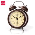 Deli Battery Powered Analogue Alarm Clock (Brown Metal): 