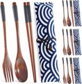 Chenshia 16 Piece Eco Wooden Utensils Set - Spoons, Forks & Chopsticks with Bag - Black: 