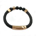 Braided Vegan Leather Stainless-Steel Stone Bracelet (Killer Deals)(Gold): 