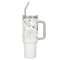 Be Still & Know That I Am God Large Stainless Steel Travel Mug with Handle and Straw: 