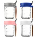 Glass Overnight Oats Jars,Mason Airtight Container with Lid and Spoon-2pcs - Grey, Blue, Pink, White - 4 Pack: 
