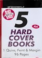 FS A4 96 Page F&M 1-Quire Hard-Cover Books (5 Pack) - Feint & Margin: 