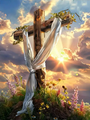 Paint by Number DIY Kit, 50x40cm - Cross sunset Scene: 