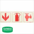 Parrot Photoluminescent 190mm Safety Sign - F10 - Arrow Down + Fire Extinguisher + Fire Hydrant: 