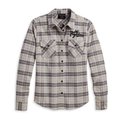 Women's Retro Script Font Flannel Shirt - YD Plaid - S: 
