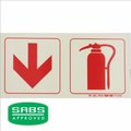 Parrot Photoluminescent 190mm Safety Sign - F13 - Arrow Down + Fire Extinguisher: 