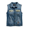 Women?s Camo & Studs Accent Distressed Denim Vest - S: 