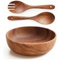 Chenshia Acacia Wood Salad Bowl With Fork Spoon Natural Tableware -23.7cm: 
