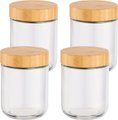 4 Piece Overnight Oat Jars Airtight Container Bamboo Lid Glass Food Storage 470ml: 