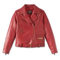 Women?s 120th Anniversary D-Pocket Biker Leather Jacket ? Merlot - 2XL: 