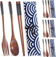 Chenshia 16 Piece Eco Wooden Utensils Set - Spoons, Forks & Chopsticks with Bag - Black: 