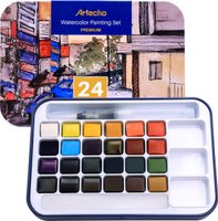Artecho 24 Colour Professional Watercolor Paint Set in Tin Case: 