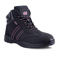 Ella Jasmine Ladies Steel Toe Safety Boot (Black & Pink Nubuck): 