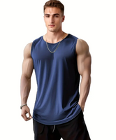 Rejuvist Fitness Men's Cut Out Back Tank Top (Navy)(Large): 