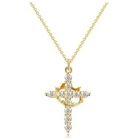 Stainless Steel Cross Rotated Crown Necklace for Women - Gold: 