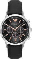 Emporio Armani Chronograph Black Leather Watch: 