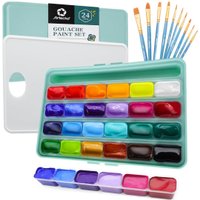 Artecho Gouache Paint Set - 24 Colours with 10 Brushes & a Palette (30ml): 