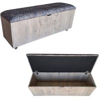 SpaceSave Sit n Stow Mobile Padded Ottoman Storage Bench, Lift Top (Rustic Wood): 