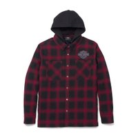 Men's Bar & Shield Removable Hood Plaid Shirt Jacket - 3XL: 