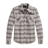 Women's Retro Script Font Flannel Shirt - YD Plaid - L: 
