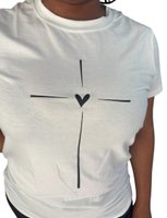Women's Christian T-Shirt Cross & Heart (Large): 