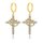 Rotating Crown Cross Drop Dangle Earrings - Gold: 