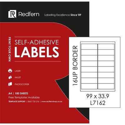 Redfern 16UPB Multi-Purpose Inkjet-Laser Labels (99mm x 33.87mm)(100 Pack) Image