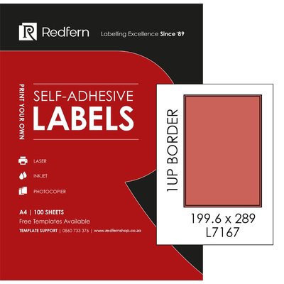 Redfern L1UPB Multi-Purpose Inkjet-Laser Labels - 199mm x 289mm Jet Red(Pack of 100) Image
