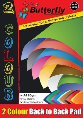 Butterfly A4 80gsm Paper Pad - 2 Colour Back-to-Back (50 Sheets) Image