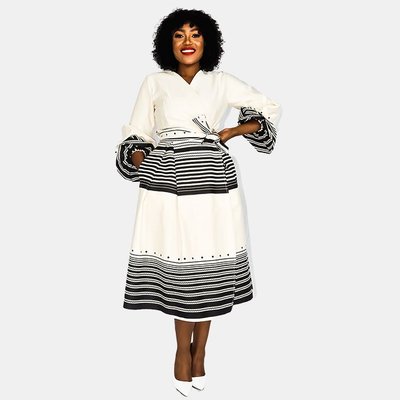 Africa Fashion House Kundai Printed Xhosa Wrap Dress (Cream) Image