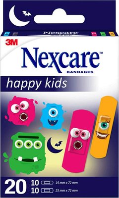 3M Nexcare Happy Kids Breathable Plasters - Monsters (Pack of 20 Plasters) Image