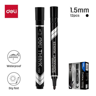 Deli Permanent Marker - Black (1.5mm, Bullet Point)(Box of 12) Image