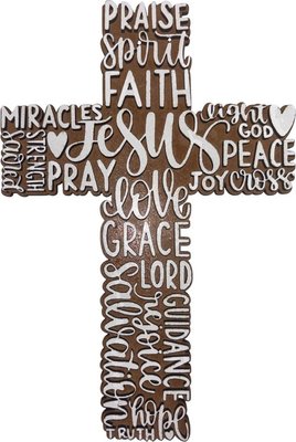 Handcrafted Christian Word Art Wall Cross Double layered (Black, Large) Image