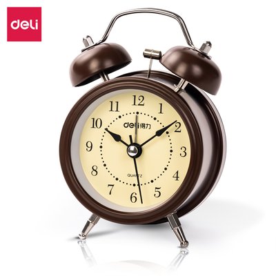 Deli Battery Powered Analogue Alarm Clock (Brown Metal) Image