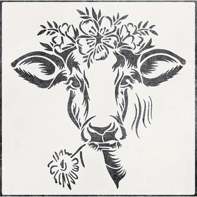 Cow Head with Flower Crown Stencil - 30 x 30cm Image