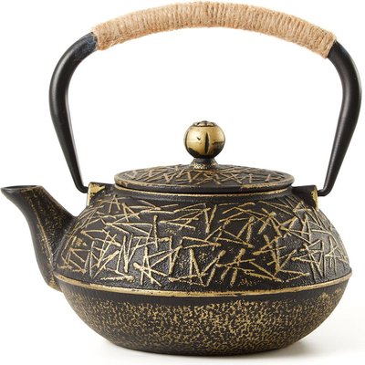 Chenshia Oriental Handmade Cast Iron Teapot with Infuser - Black Gold 900ml Image