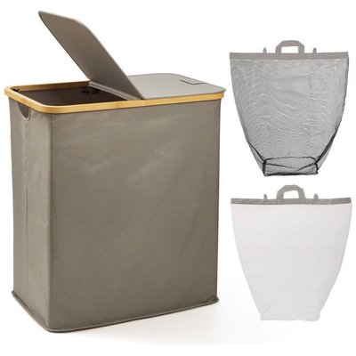 Chenshia Laundry Hamper with Lid,Double Laundry Hamper with 2 Removable Bag - Ash Image