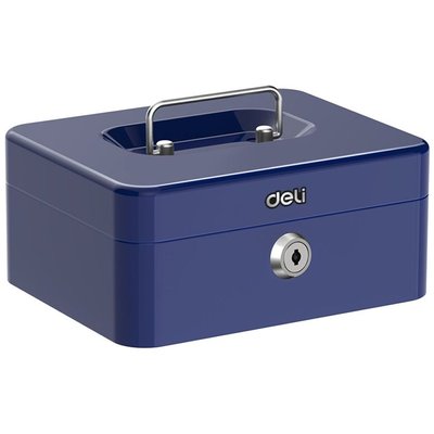 Deli Metal Cash Box 9x20x16cm - Blue Image