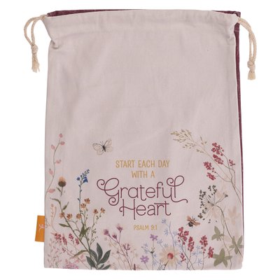 Start Each Day With A Grateful Heart Large Cotton Drawstring Bag - Psalm 9:1 Image