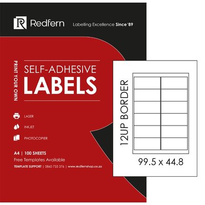 Redfern L12UPB Multi-Purpose Inkjet-Laser Labels (99.5mm x 44.83mm)(100 Pack) Image