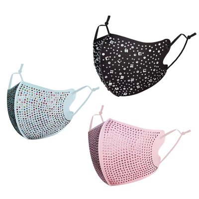 Sophie Moda Ice Cooling Microfibre Sparkling Rhinestone 3D Face Mask (3 Piece)(Black/Blue/Pink) Image