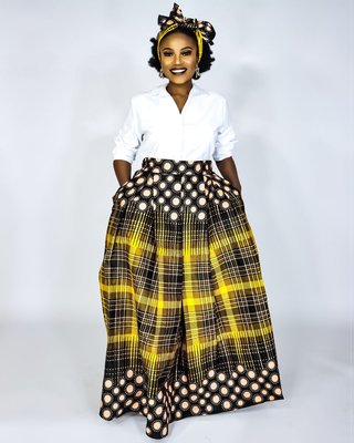 Africa Fashion House Box Maxi Skirt (Brown/Beige) Image