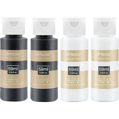 Artecho Acrylic Art Paint Set - 4 Bottles of Titanium White & Lamp Black Paint, Bottles(59ml) Image