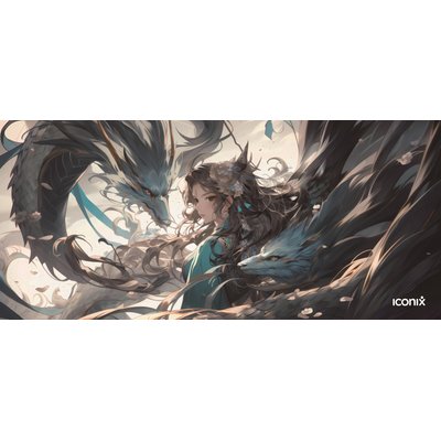 Iconix XL Full Desk Office and Gaming Mouse Pad - Dragon Empress Twin Serpents Image