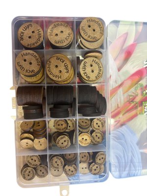 Wooden Round Buttons, Pack of 140, Handmade, Brown Image