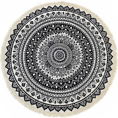 Chenshia 90cm Round Morrocan Decor Rug, Mandala Boho Non-Slip Circular Mat Image