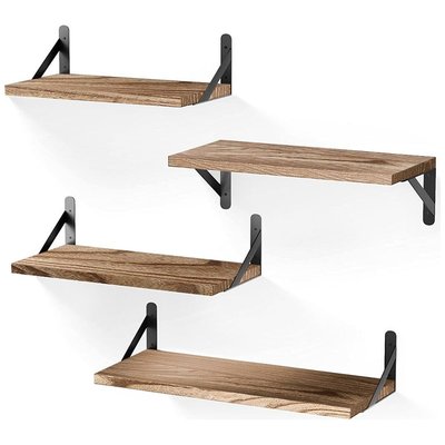 Chenshia Durable 4-PCS Rustic Wooden Wall floating shelves, DIY Home Décor - Brown Image