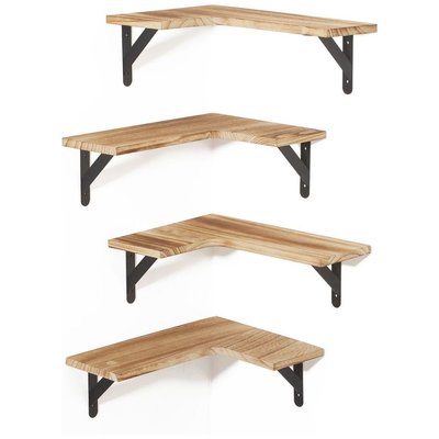 Chenshia Wood Corner Floating Shelves Wall Mounted Set of 4 - Brown Image