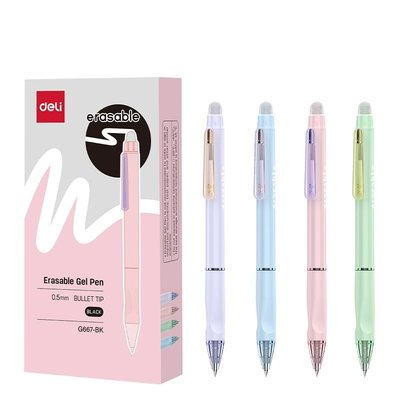 Deli Erasable Gel Pen 0.5mm Black Ink (12pcs) Image
